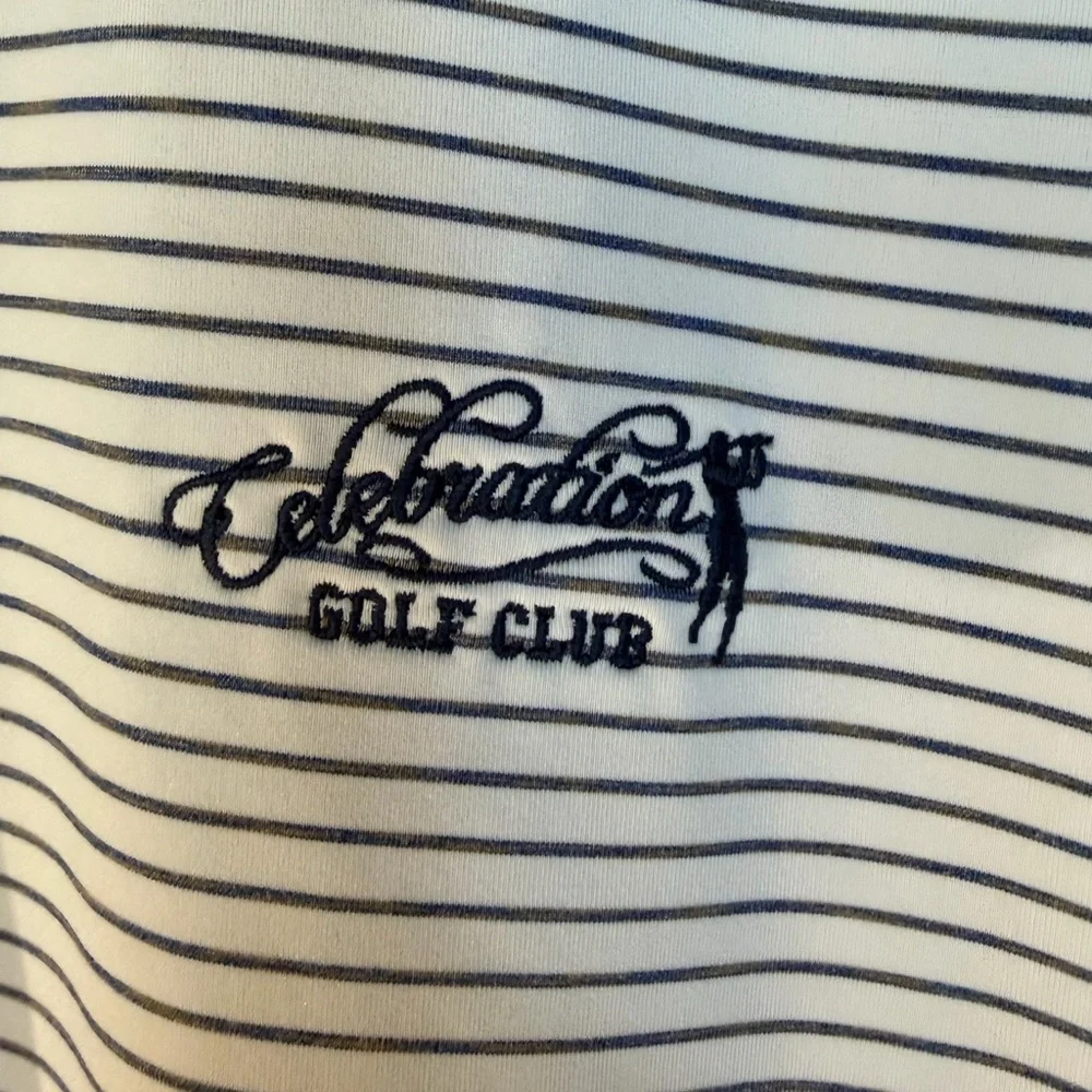 adidas White Polo with Thin Navy Stripes size large